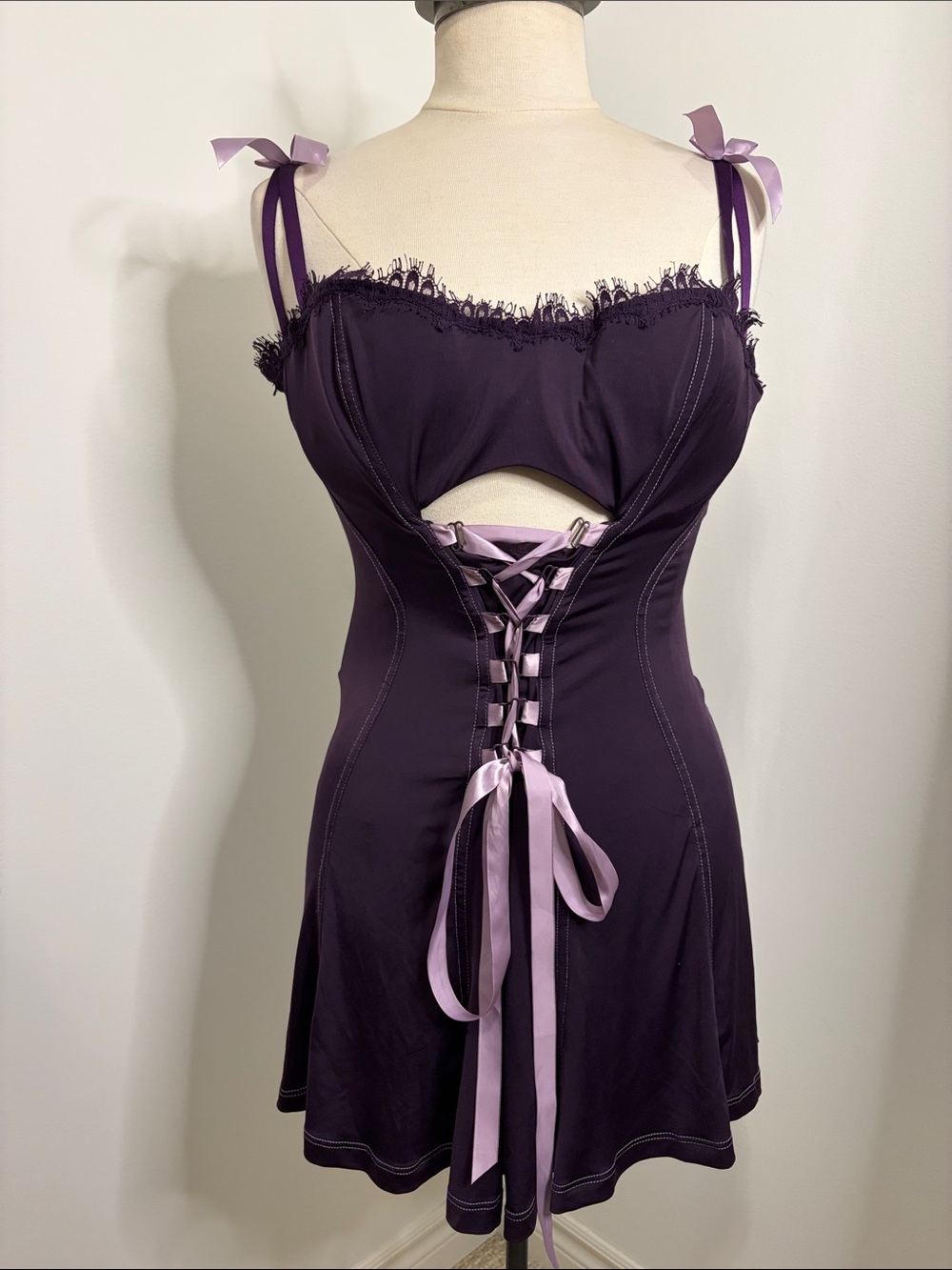 INTIMATE ATTITUDES Plum Lace-Up Corset Sleepshirt SIZE 2X